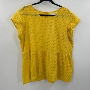 C&C California Sunshine Yellow Eyelet Blouse Babydoll Short Sleeve Large